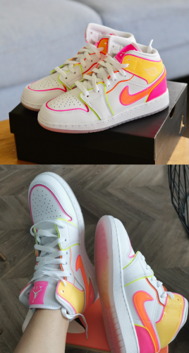  Air Jordans  1 Mid GS 'Edge Glow'CV4611-100 photo review